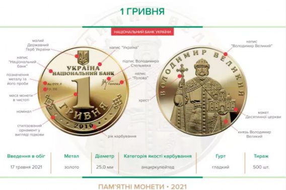 НБУ вводит в обращение "княжескую" монету в 1 гривну, которую чеканили еще при Януковиче