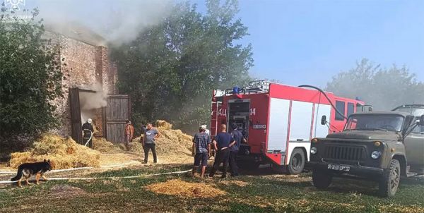 Пожар тушили почти четыре часа: на складе частного предприятия в Доманевке сгорела солома в тюках