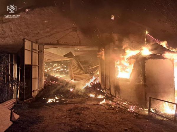 После падения сбитого дрона в Николаевской области пожар охватил 700 квадратных метров территории агропредприятия. Фото