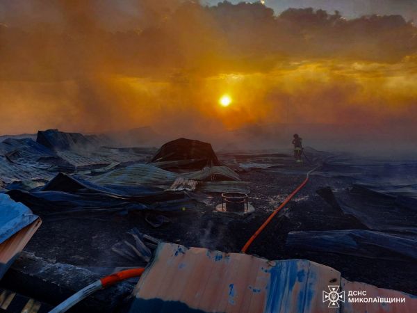 Николаевские огнеборцы ликвидировали масштабный пожар после падения сбитых дронов. Видео